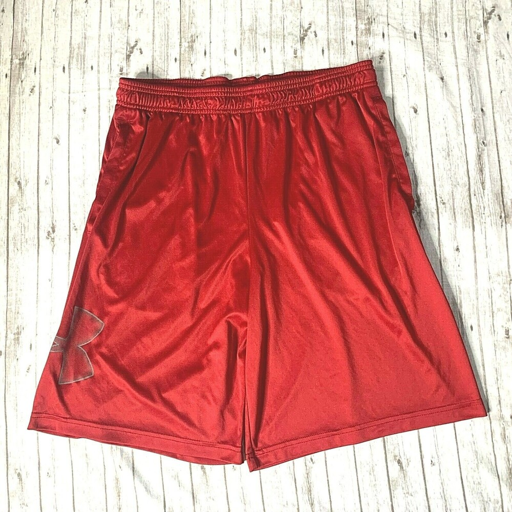 Under Armour UA Heat Gear Loose Mens Red Side Logo Athletic Shorts Size Large L